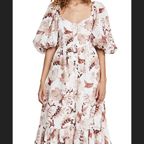 CHARINA SARTE Caroline Brown White Floral Lace Dress NWT - Picture 13 of 16